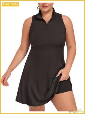 Plus Size Tennis Dress Sleeveless 1/4 Zip UPF 50+ Athletic Golf A-Line